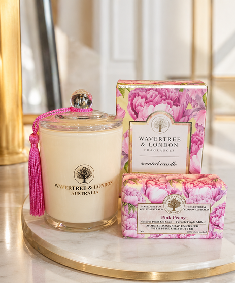Peony Scented Soy Luxury Candle &  Shea Butter Soap Bar
