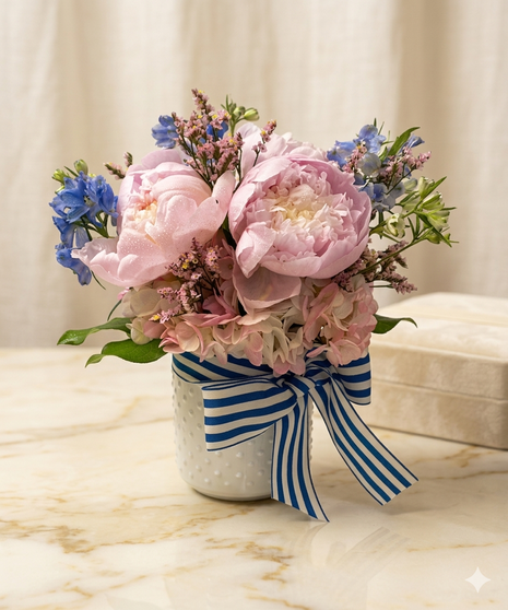 Pink Peonies In Milk Glass Jar