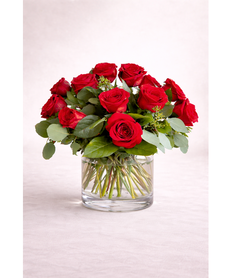 Dozen Red Roses with Eucalyptus ( compact design)