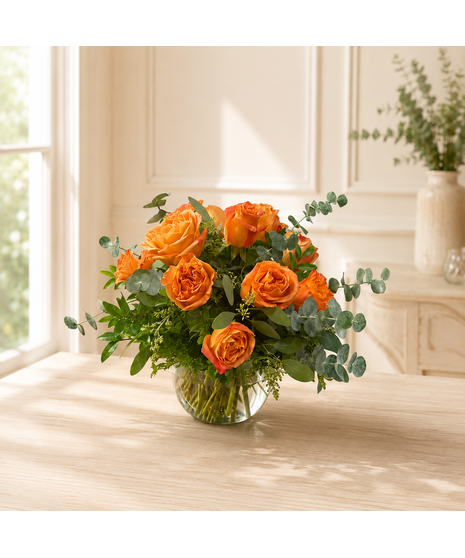 Dozen Coral Roses in vase