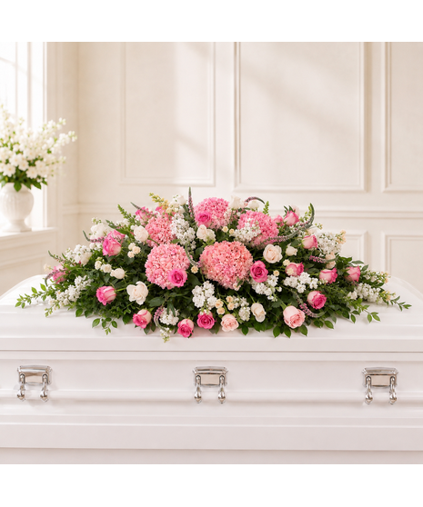 Pink and White Garden  Casket Blanket