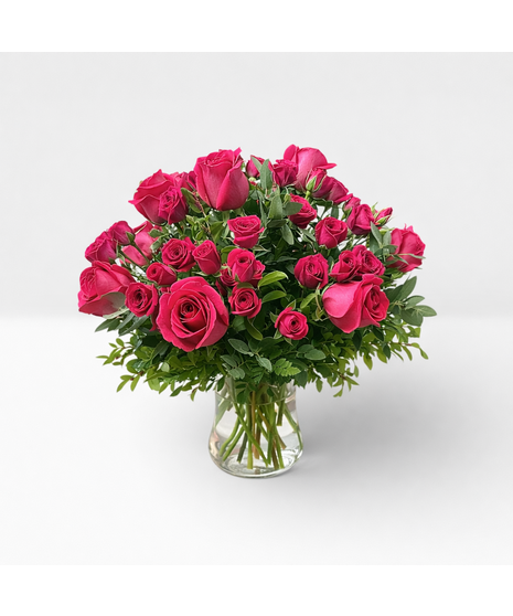 Hot Pink Roses and Spray Roses