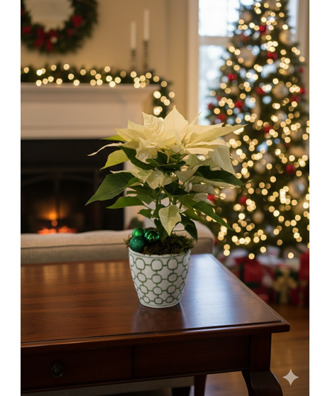 White Poinsettia Green White Pot