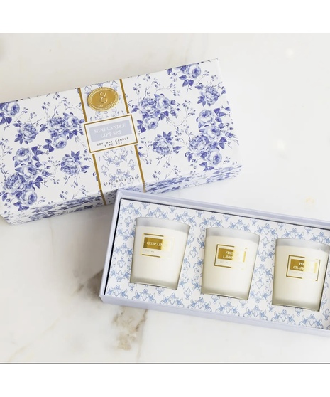 Blue Floral Assorted Trio Candle Set