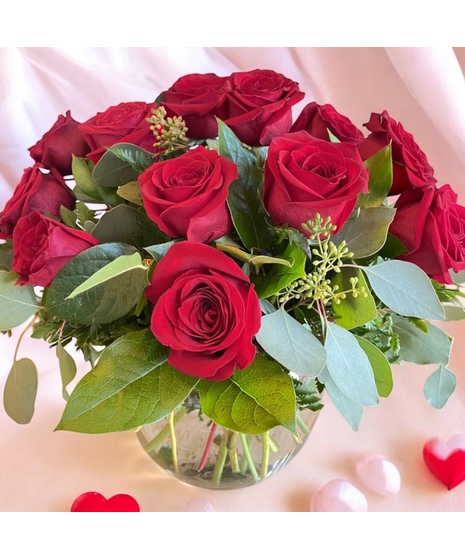 Dozen Red Roses with Eucalyptus