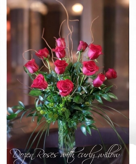 Tall Dozen Red Roses with Curly willow