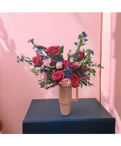 “You are beautiful” tumbler cup with arrangement