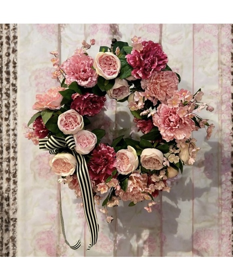Pink Peony and Garden Rose Wreath