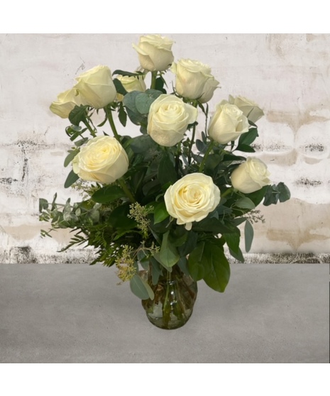 Tall White Dozen Roses